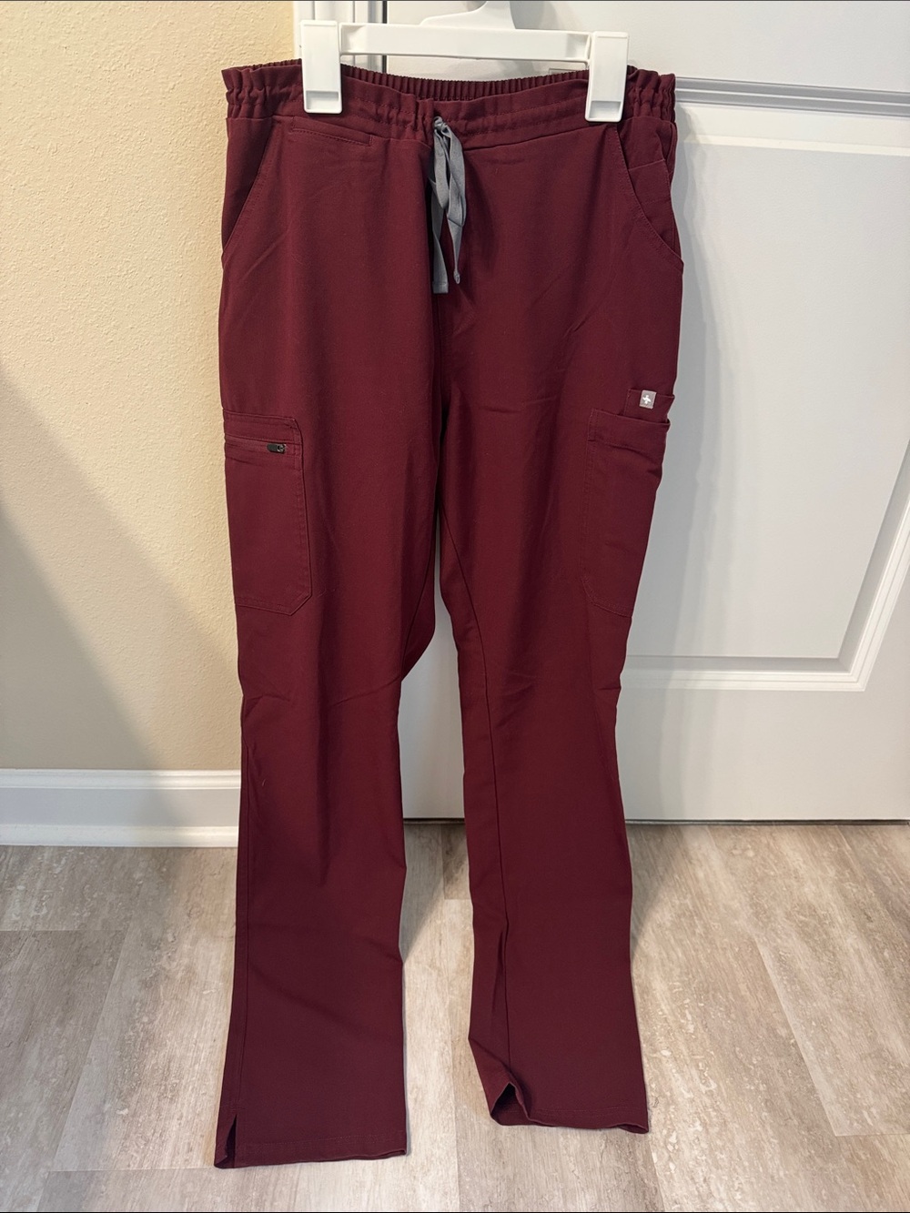 Figs Women's Scrub Pants in Burgundy with Gray Drawstring